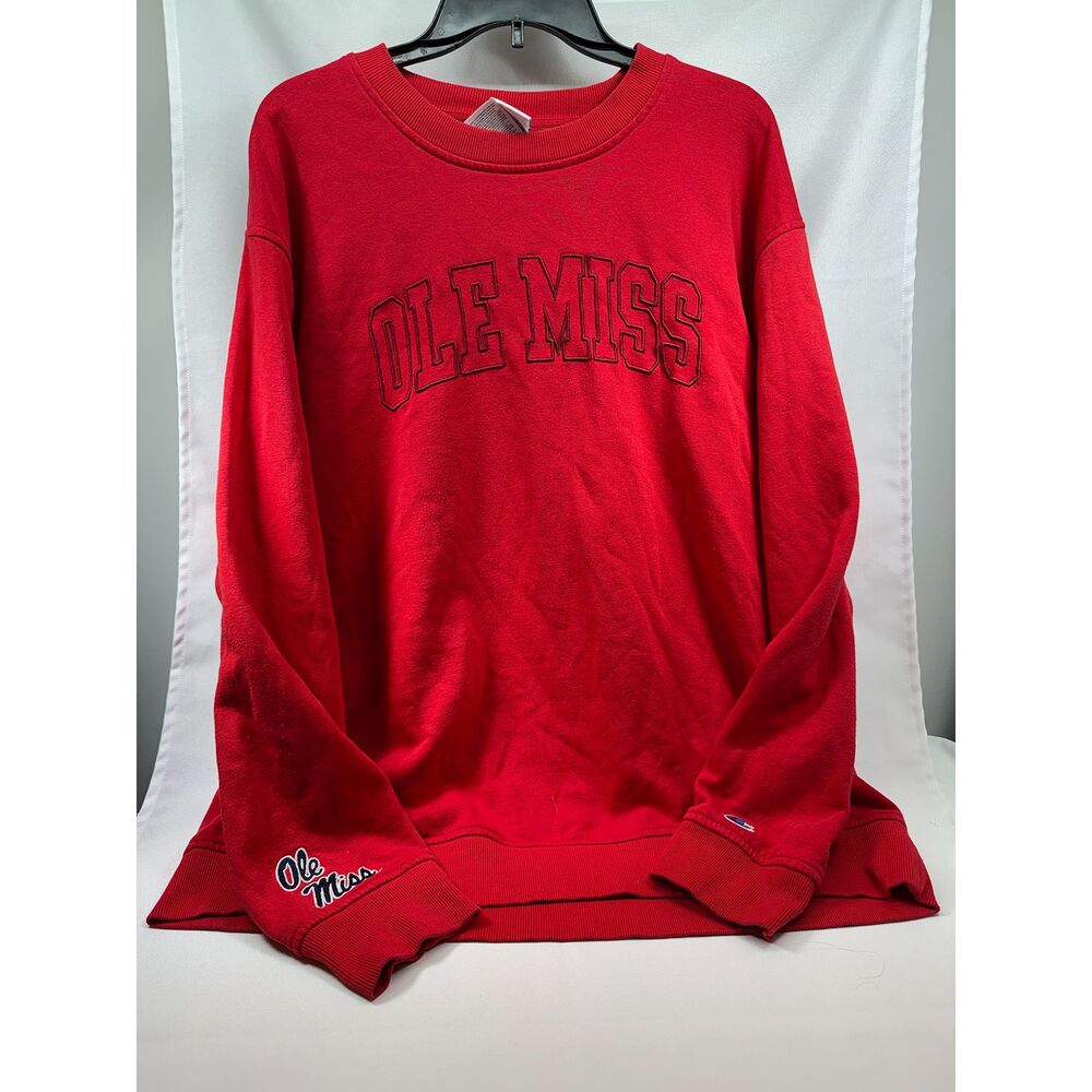 Champion Ole Miss Rebels Crewneck Sweatshirt XL Red Embroidered NCAA